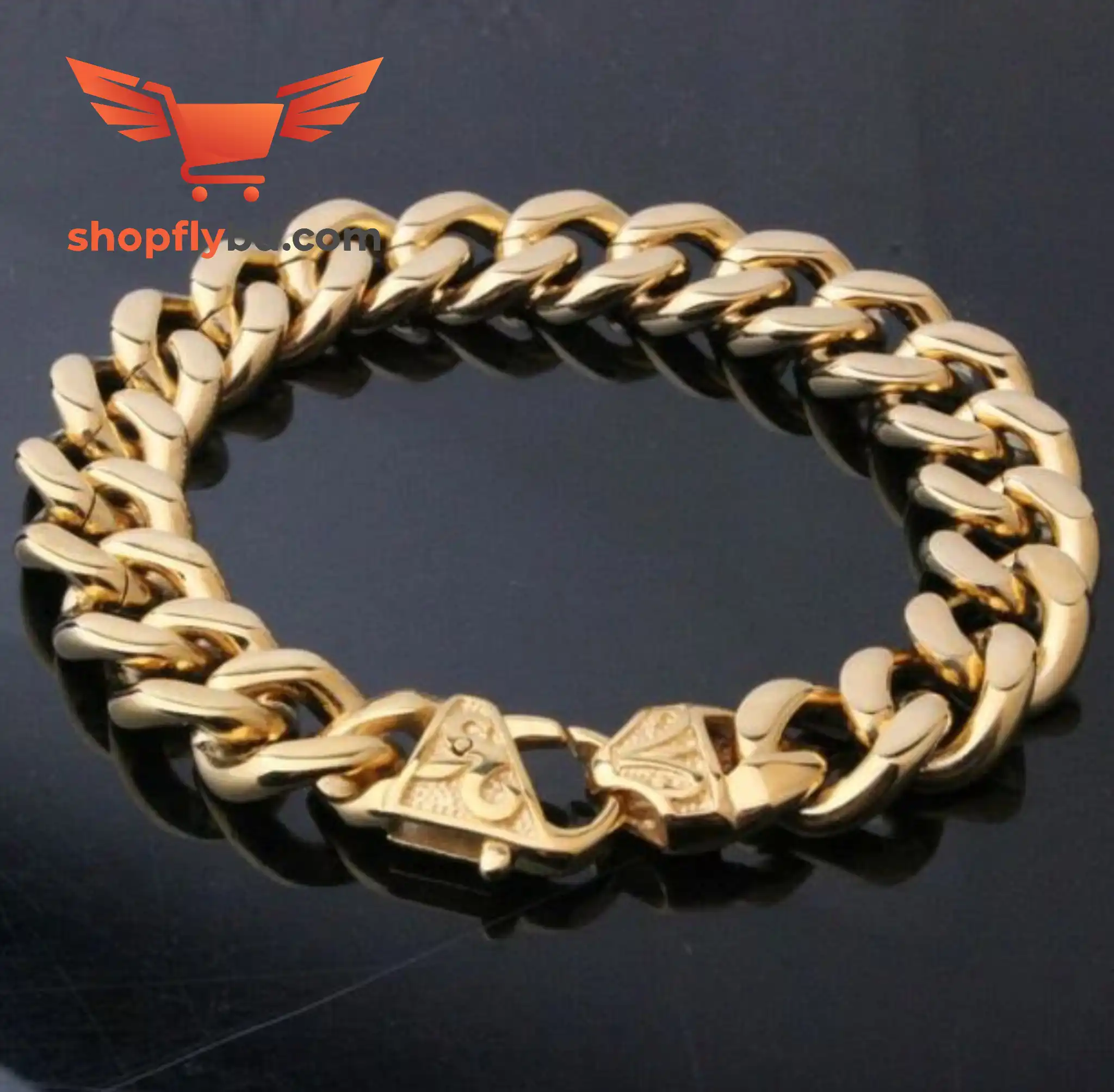 Stainless Steel Bracelet Curb Link Chain for Men Golden
